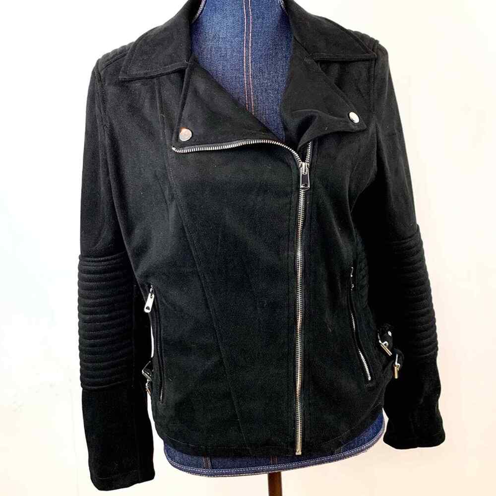 YMI Faux Suede Black Moto Jacket Asymmetrical Zipper sm